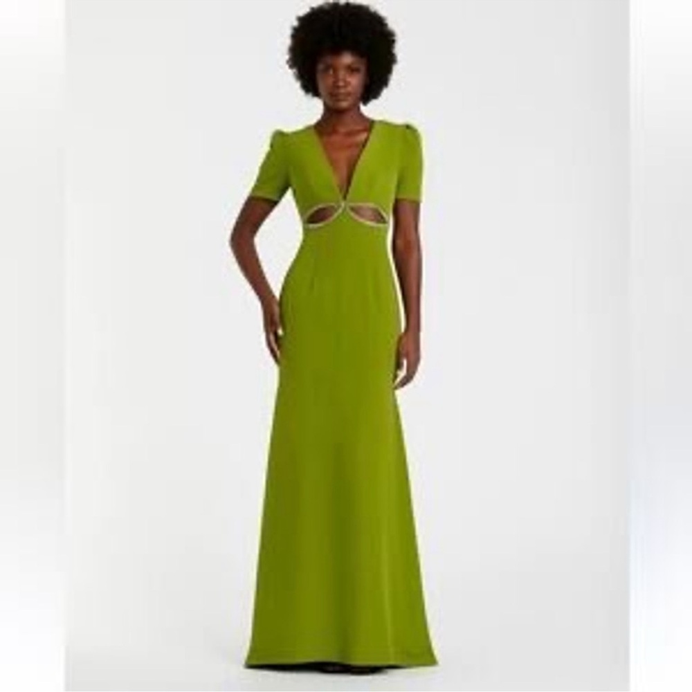NWT Mac Duggal Olive Green Cutout V-Neck Short Sleeve Maxi Dress- size 2